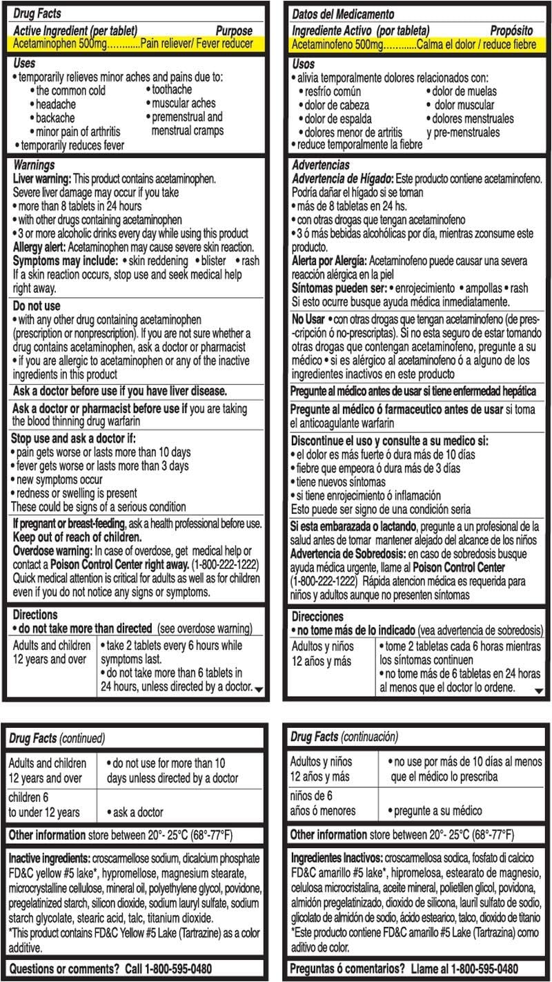 Dolo Neurobion Extra Fuerte Drug Facts y usos: alivio temporal del dolor y reducción de fiebre – acetaminofén 500 mg – USA
