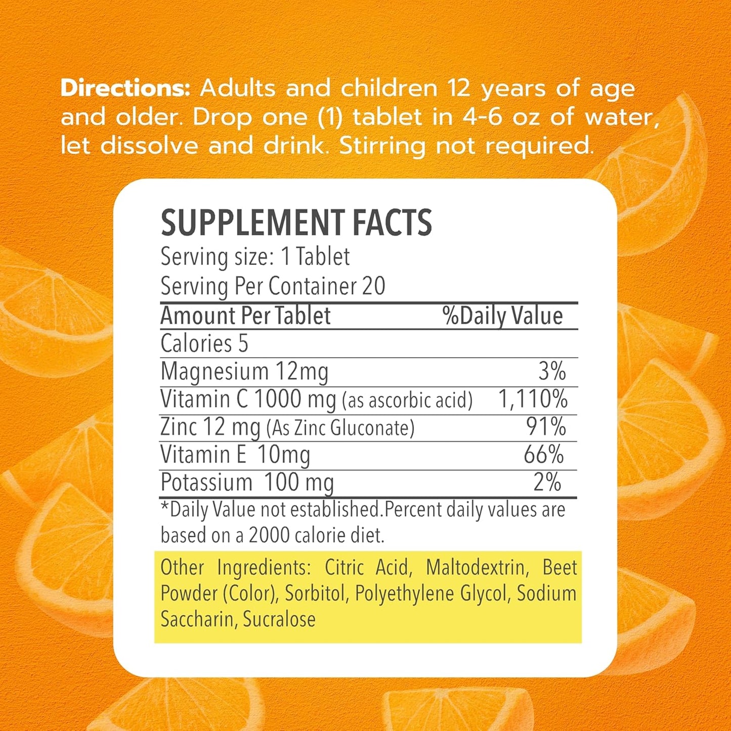 Kenashi Vitamina C Efervescentes de 1000 mg que se Disuelven en Agua 20 Tabletas 3 Pack