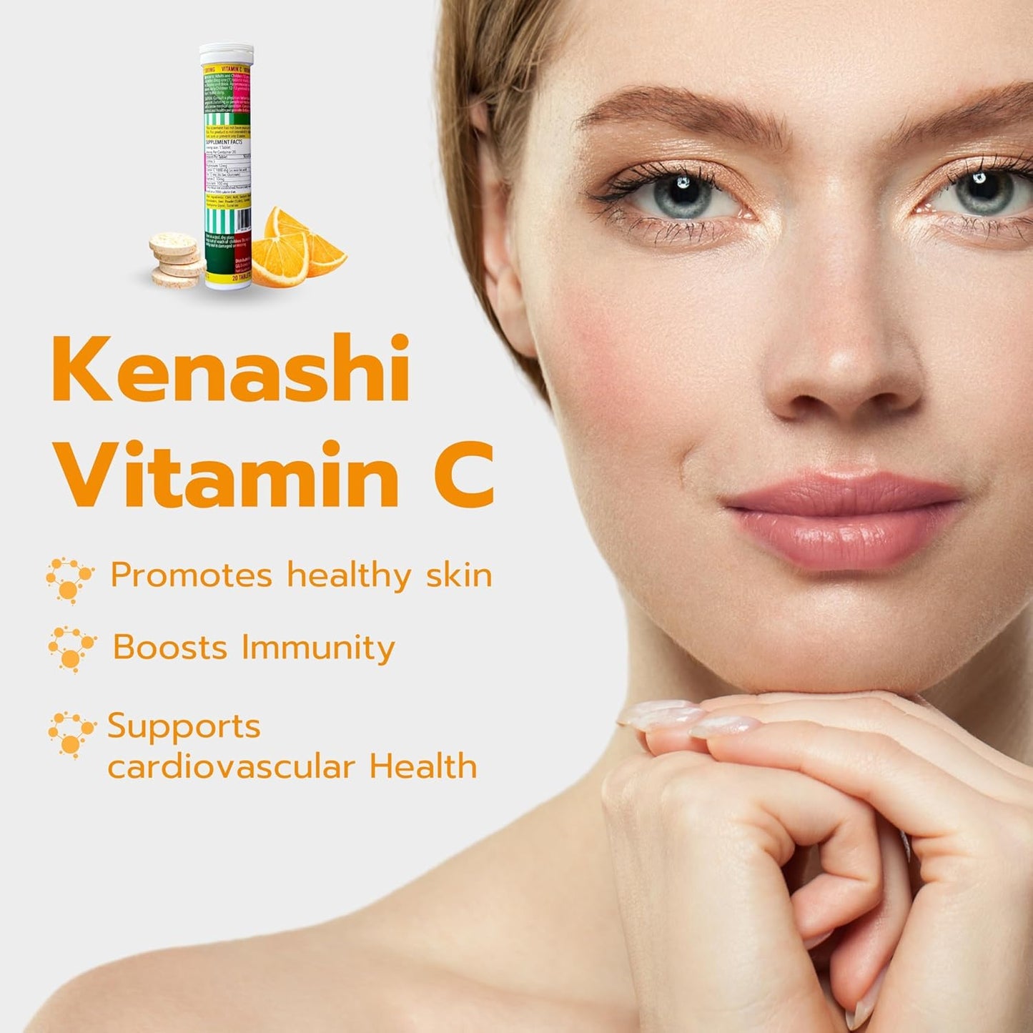 Kenashi Vitamina C Efervescentes de 1000 mg que se Disuelven en Agua 20 Tabletas 3 Pack