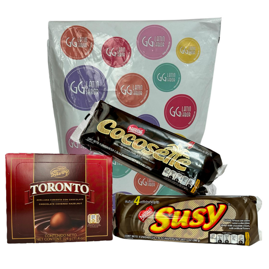 Combo GG Latin Sabor: Chocolate Toronto, Galletas Cocosette y Galletas Susy.