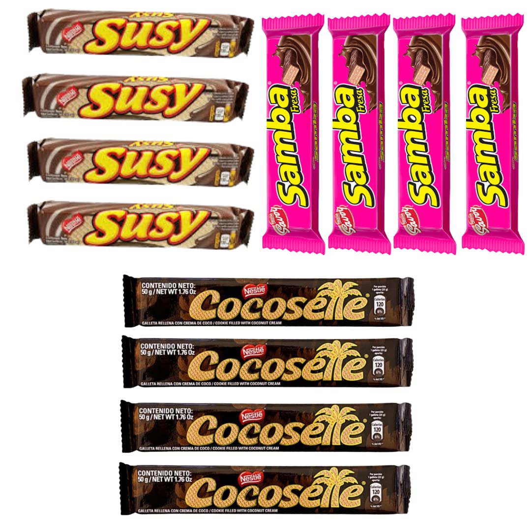 Galletas Wafer Surtidas Venezolanas GG Latin Sabor: Cocosette, Susy, Samba fresa