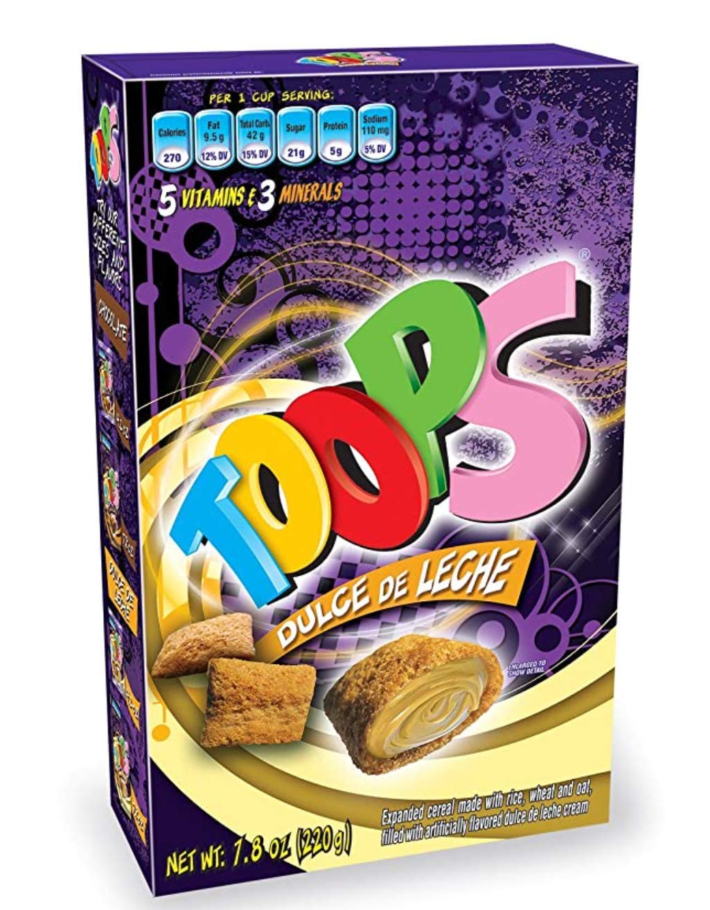 Latinsabor Cereal Latinsabor TOOPS Cereal de Chocolate, Cookies and cream y Dulce de leche 7.8 Oz (6 paquetes)