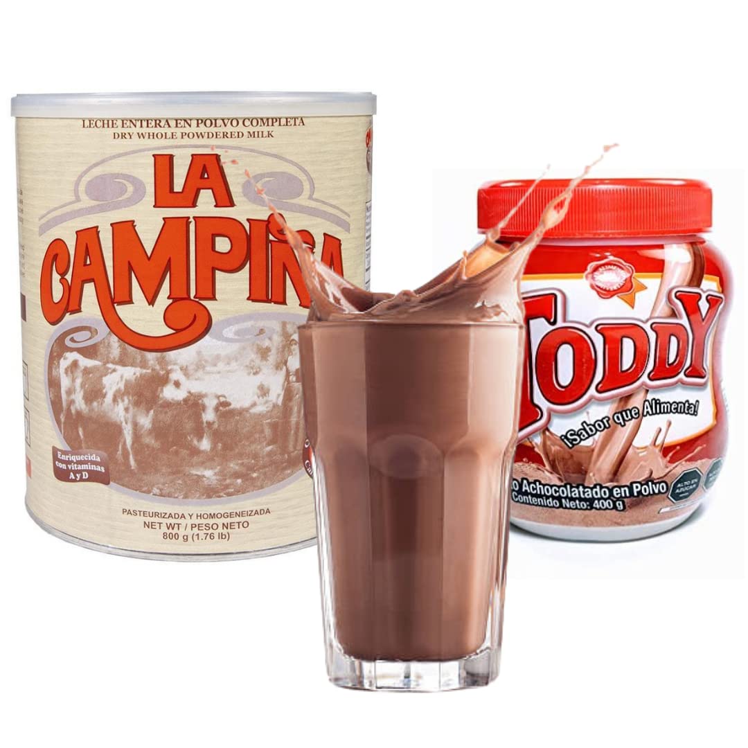 Bebida instantánea tipo batido de desayuno: Toddy chocolate + Leche La Campiña – niños y adultos – USA