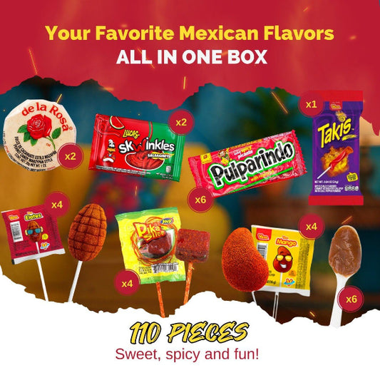 Caja de Dulces Mexicanos Latin Sabor para regalo, fiestas y piñatas en USA – 100 unidades