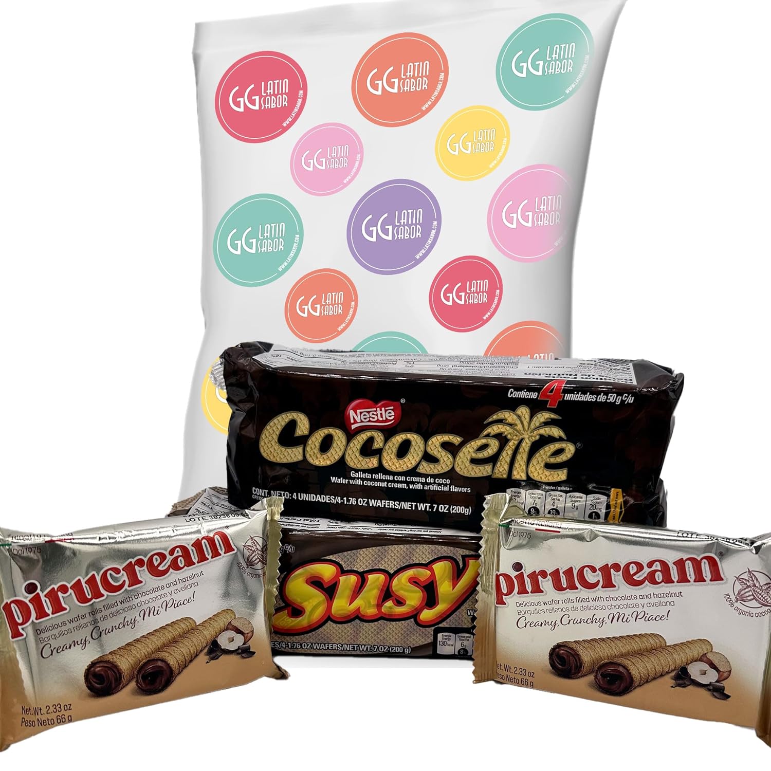 Combo venezolano Cocosette Susy Pirucream – galletas wafer surtidas (chucherías venezolanas) – Latin Sabor USA