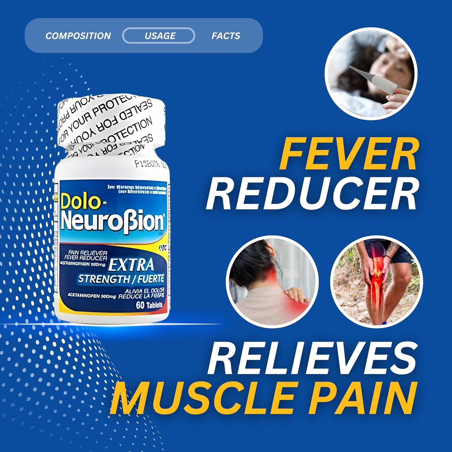Dolo Neurobion Extra Fuerte: alivio temporal de dolor de cabeza, muscular y espalda – acetaminofén 500 mg – USA