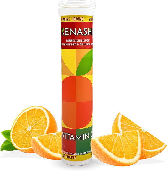 Kenashi Vitamina C Efervescentes de 1000 mg que se Disuelven en Agua 20 Tabletas