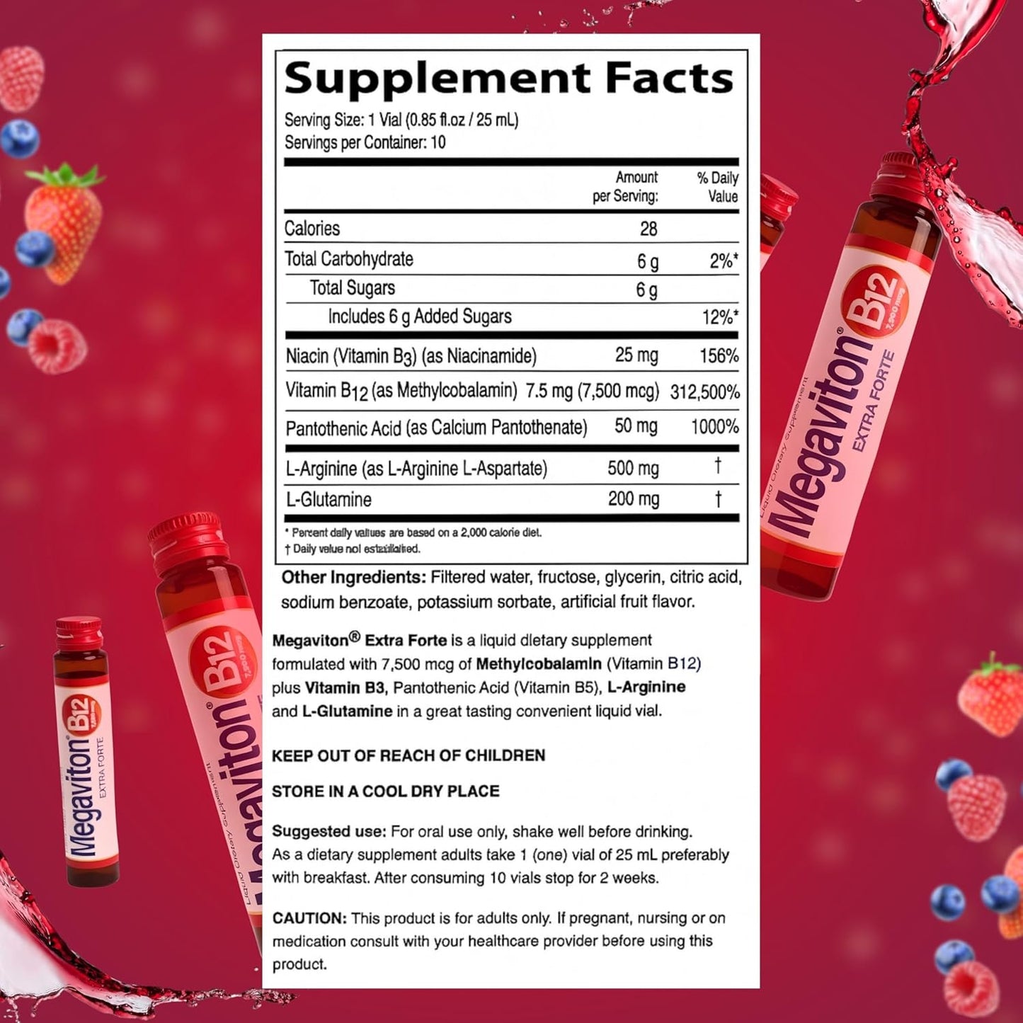 Megaviton B12 Extra Forte 7500 mcg Liquid | 10 Drinkable Vials 8.50 fl oz