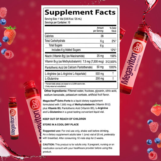 Megaviton B12 Extra Forte 7500 mcg Liquid | 10 Drinkable Vials 8.50 fl oz