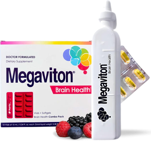 Megaviton Brian Health Complete 3-in-1 Formula in 10 Liquid vials and 20 softgels