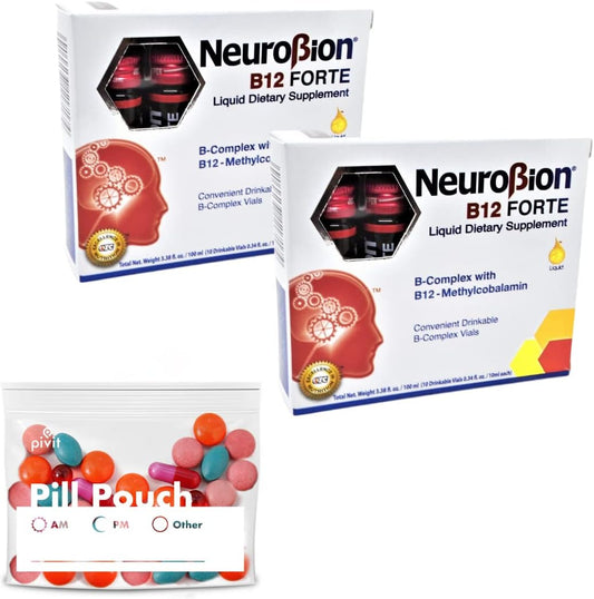 Neurobion Pack B12 Forte 2 Caja 10 Viales x 10 ml + Bolsa Pastillera Transparentes Resellables Homestuff