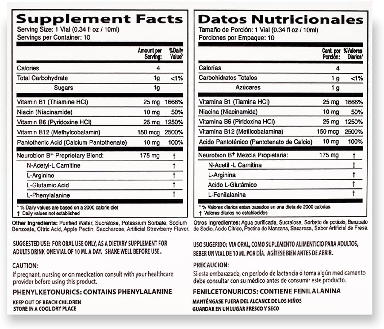Neurobion Plus proprietary blend 175 mg – N-Acetyl-L-Carnitine, L-Arginine y aminoácidos – USA