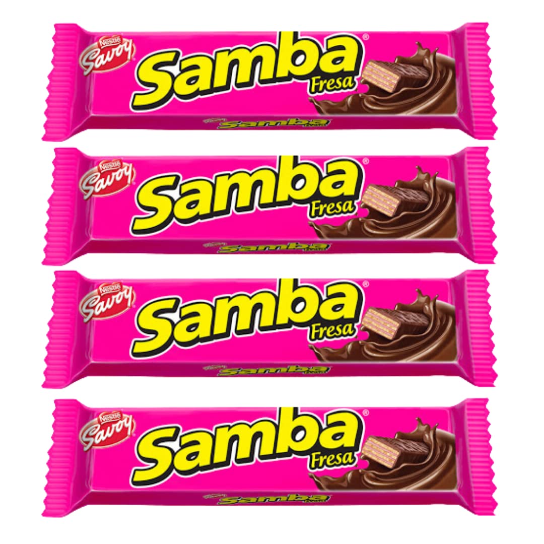 Samba Fresa 32 g (4-pack) – strawberry wafer covered in milk chocolate – Venezuelan snacks USA