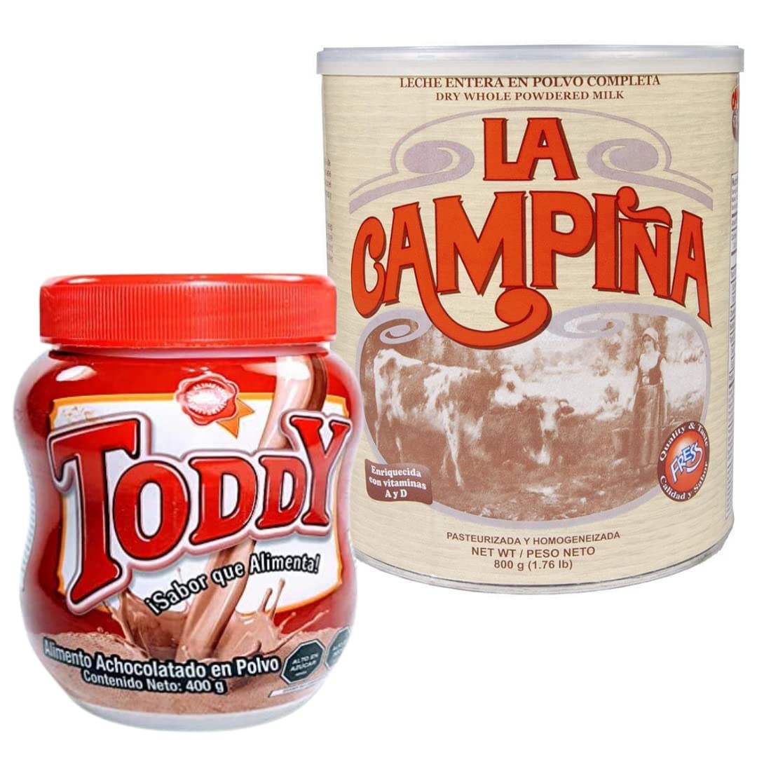 Toddy 14.10 oz + Leche La Campiña 1.76 lb – mezcla de bebida en polvo y leche en polvo – USA