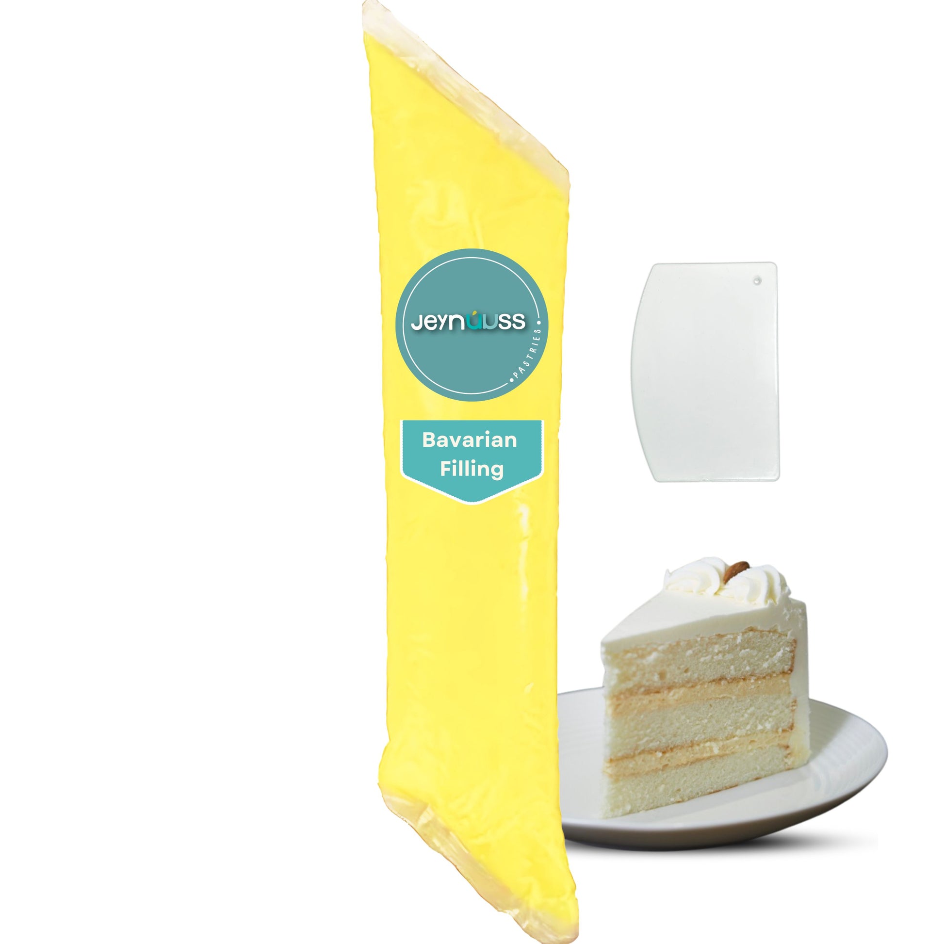 Bolsa de Jeynuuss Bavarian cream filling de 2 lb con icing spreader; relleno listo para usar para rellenar y decorar cakes, pastries y postres en USA.