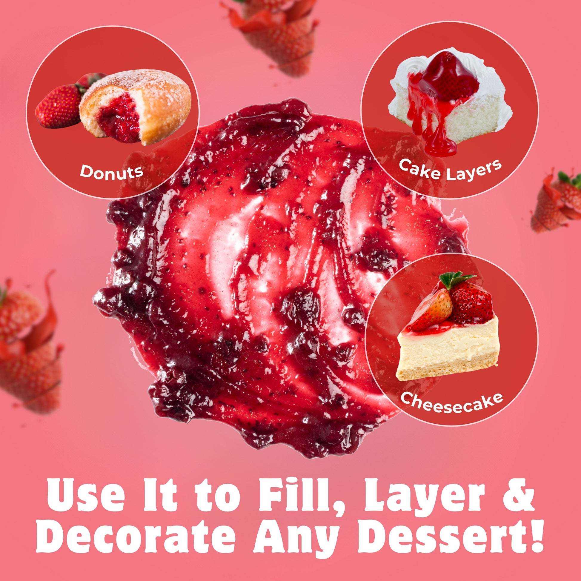 Jeynuuss strawberry filling para rellenar donuts, capas de pastel y cheesecake; ideal para fill, layer y decorate desserts; 2 lb.