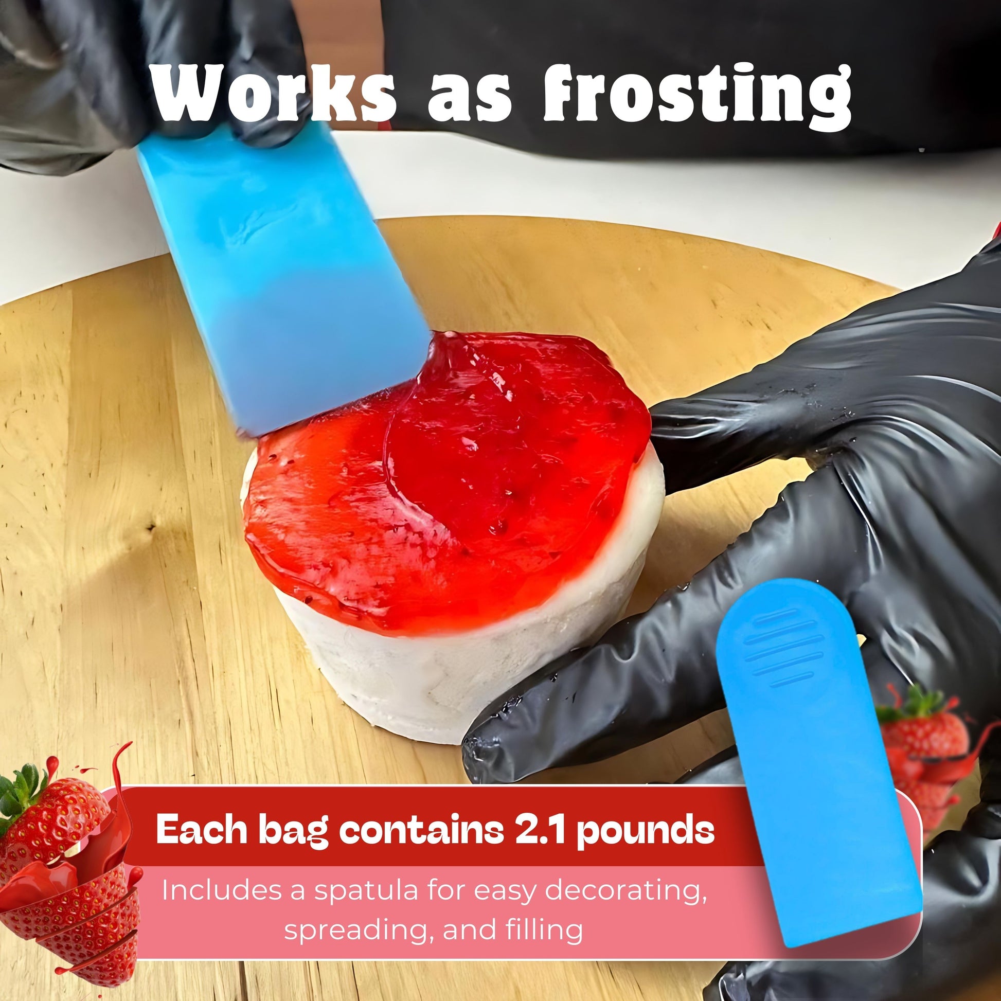 Jeynuuss strawberry filling usado como frosting con espátula incluida; perfecto para decorar, esparcir y rellenar; 2 lb.