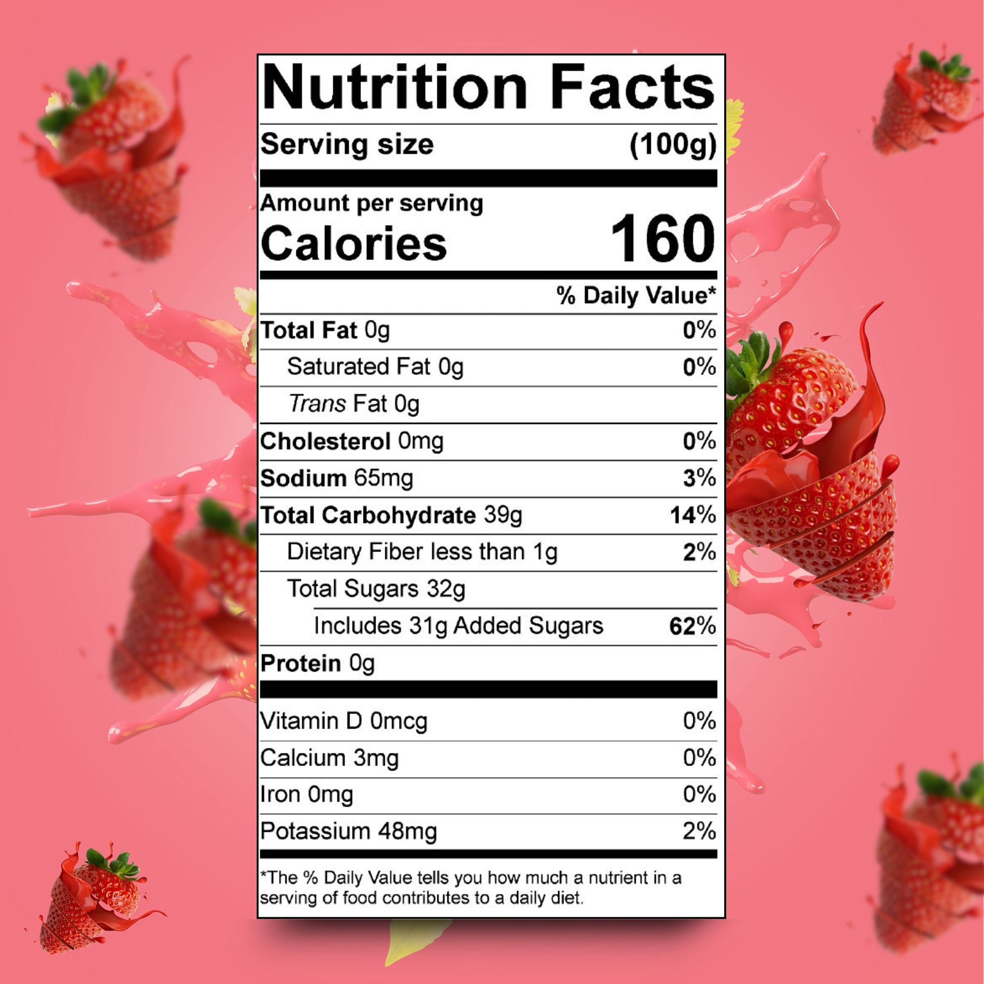 Nutrition Facts label de Jeynuuss strawberry pie filling; relleno para postres y repostería; bolsa de 2 lb.