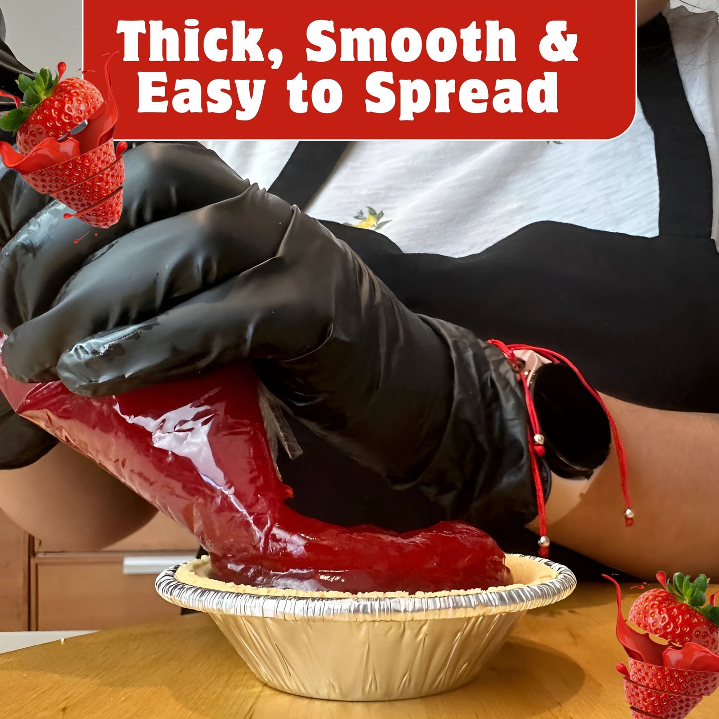 Jeynuuss strawberry pie filling espeso y fácil de esparcir sobre pie crust; ideal para pies y postres; bolsa de 2 lb.