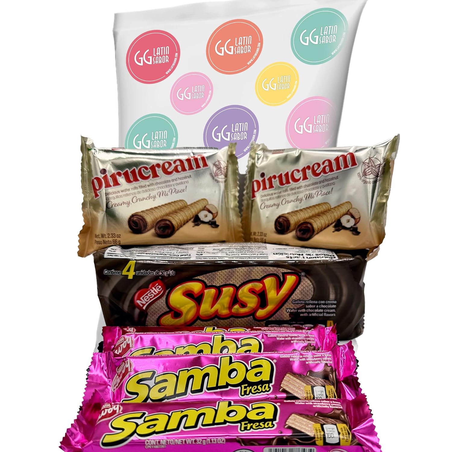 Venezuelan sweet snacks gift pack: Samba Fresa, Susy y Pirucream – assorted Venezuelan cookies – USA